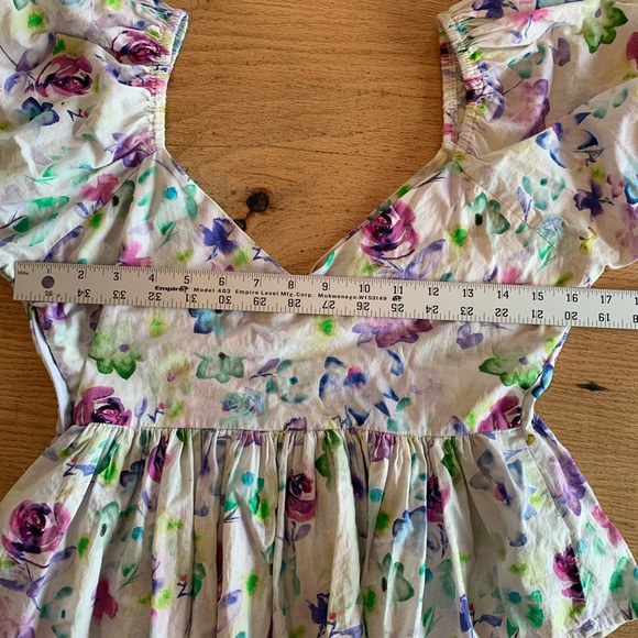 Urban Outfitters Women’s Small 100% Cotton Puff Sleeve Peplum Top Purple Floral - Picture 5 of 7